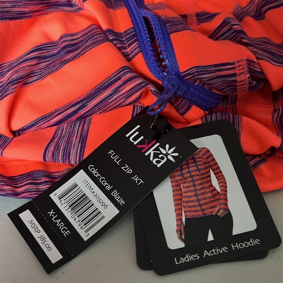 Lukka Full Zip Striped Active Hoodie in Coral Blaze! NWT Size XL! - Picture 6 of 6